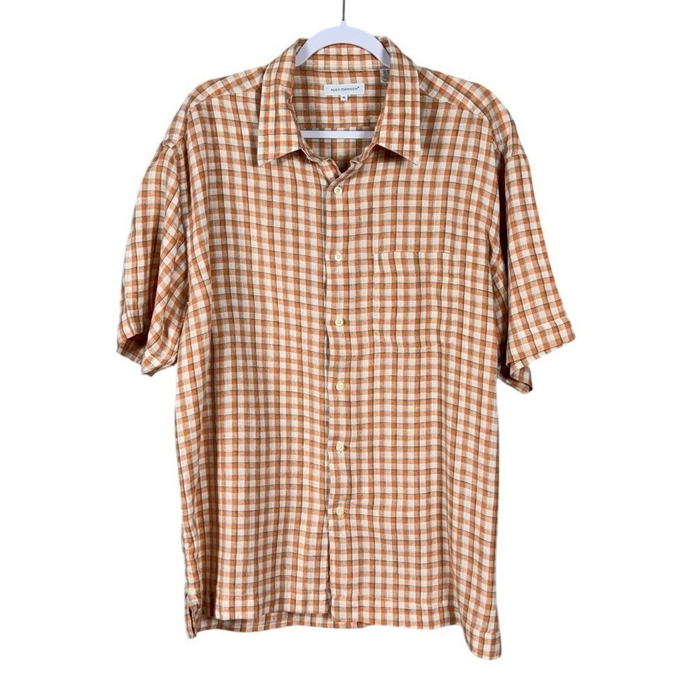 Alex Cannon Mens Linen Button Down Shirt XL Beachy Resort Preppy Euro Summer